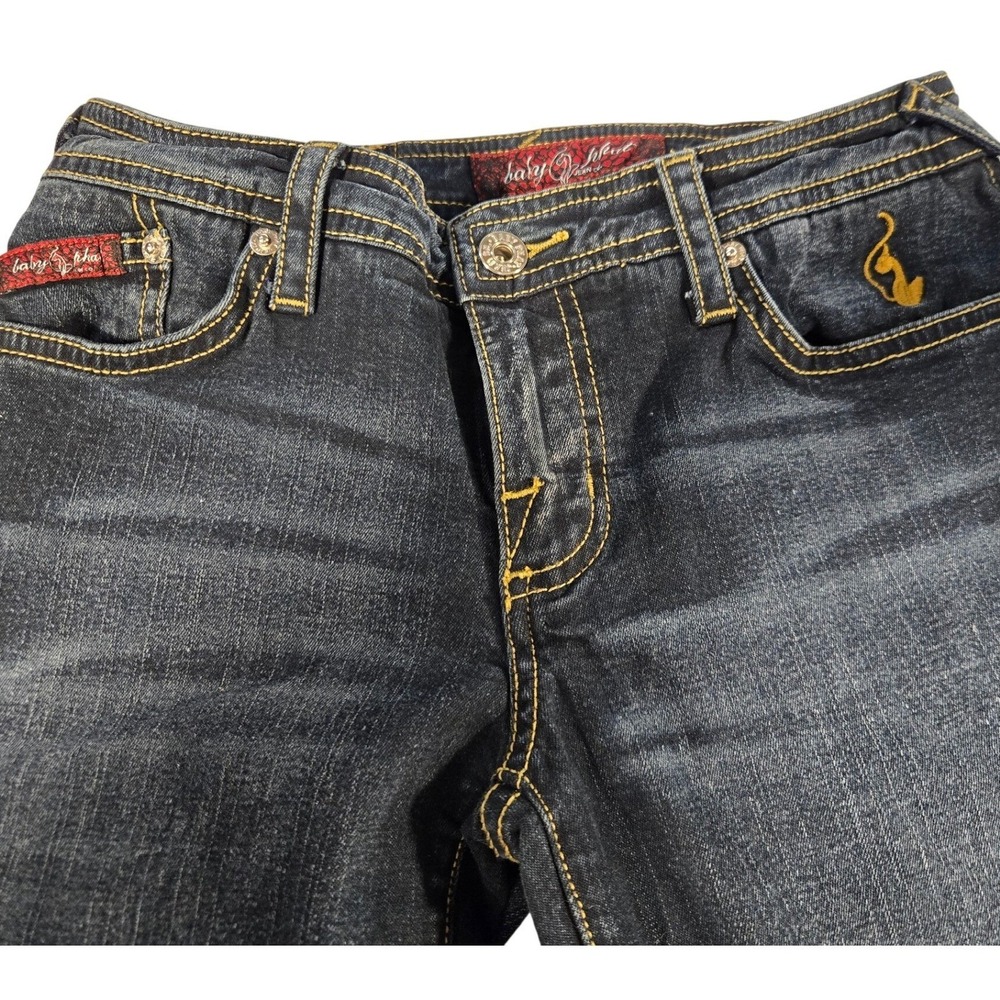 Baby Phat Womens Dark Wash Cropped Jeans Y2K Cat Logo Cuffed Denim Capris Size 4